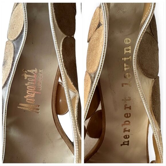 Vintage 60s Herbert Levine Mod Vinyl, Suede Pumps, Size 7B.Beige - Picture 9 of 14